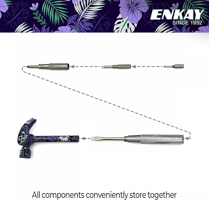 ENKAY - 6 in 1 Floral Hammer and Screwdriver, Multifunction Claw Hammer Tool with Flower Print (Pattern 5)