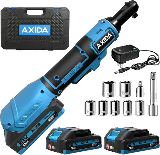3/8" Electric Ratchet Wrench, 66FT-LBS (90N.m) Cordless Ratchet Wrench, 21V Power Ratchets with 2x 2.0A Batteries & Charger, 7 Sockets, 1/4" Adapters and 3" Extension Bars, NEW VERSION