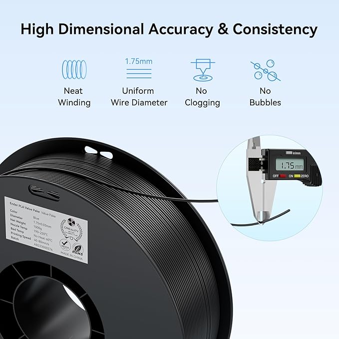 Creality 3D Printer Filament 1.75mm 4KG, PLA Filament Bulk +/- 0.02mm, 4 Pack 1kg Spool(2.2lbs) 3D Printing Filament Fits for Most FDM 3D Printers,4 Black
