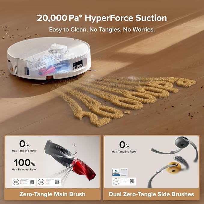 roborock Qrevo Curv 2 Flow Robot Vacuum and Mop, SpiraFlow Real-Time Self-Cleaning Roller Mop, 20,000?츿a, Dual Zero-Tangle System, AI Obstacle Avoidance, Heat-Washes & Dries Mop, Carpet Protection