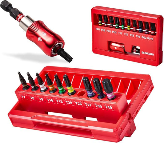 22Pieces Impact Screwdriver Bits Set, Magnetic S2 Steel 1??Phillips/Square/Torx/Slotted Insert Bits Tips,Impact Bit Holder with Rotating Storage Box Case