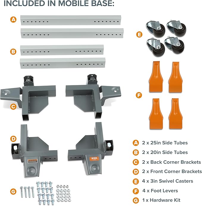 Bora Portamate Mobile Base PM-3550 Industrial Strength with Swivel Wheels – Universal, Super Heavy Duty, Adjustable Rolling Kit, Dolly Roller for Equipment, Power Tools, Machines- 1500 lb Capacity