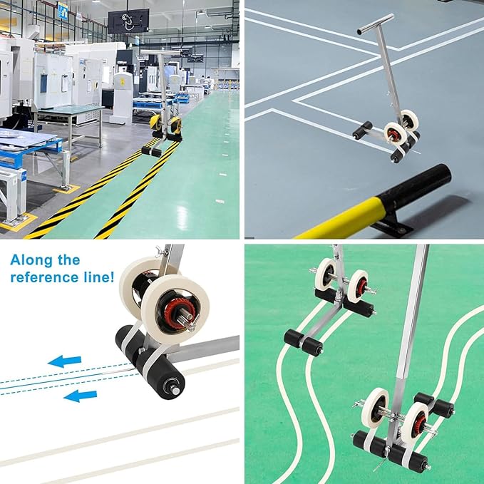 Floor Tape Applicator with Drawing Circle Kit Hand Push Line Striping Machine Parking Lot Striping Machine, for Basketball Courts, Road Warning