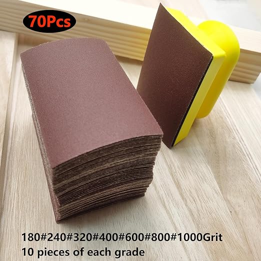 85pcs Detail Sandpaper Kit, 70pcs Sanding Sheets, 14pcs Sanding Sponge and one 3?쓝 4??Hand Sand Block,180-1000 Grit Sand Pads for Metal Wood Furniture Model Polishing -FHS85