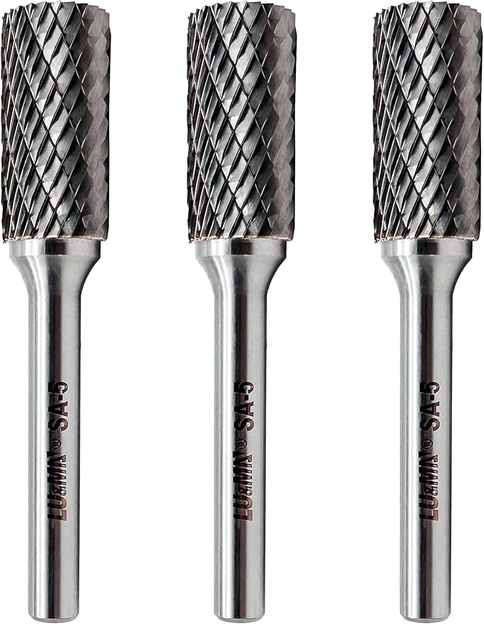 LU&MN SA-5 Tungsten Carbide Burr Cylinder Shape Double Cut Rotary Burr File(1/2??Cutter Dia X 1?쒬utter Length) with 1/4'' Shank Dia,3PCS