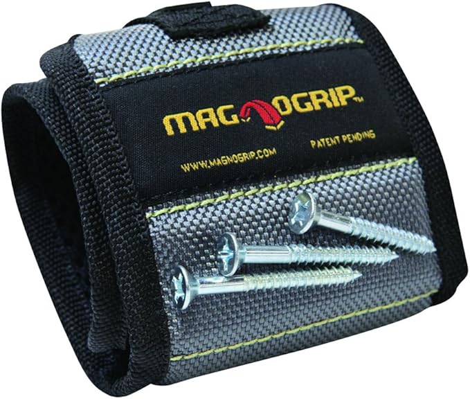 MagnoGrip Magnetic Wristband for Holding Screws, Nails, Drill Bits, Super Strong Magnets, Adjustable Strap, Essential Tool for DIYers, Handyman, Mechanics, Construction & Home Improvement - Platinum