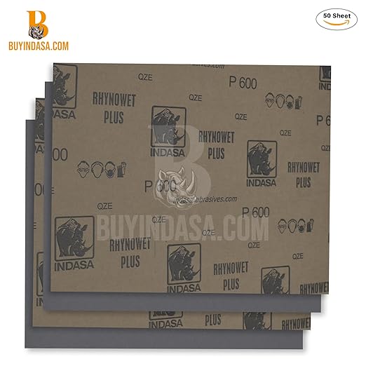 Indasa 50 PCS 9x11??Wet & Dry Sandpaper Sheets, 1000 GRIT, Rhynowet Clog-Resistant Abrasive for Wood, Metal, Auto, Paint & Clear Coat Finishing, Sand Paper Silicon Carbide, Plusline