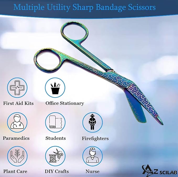 Set of 3 Assorted Pattern Nurse Doctor EMT Lister Bandage Scissors 5.5" (14cm), Stainless Steel, Premium Quality-Ideal Gift (PK14)