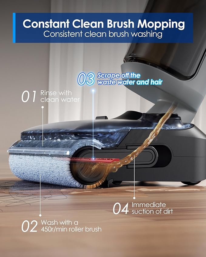 Tineco Floor ONE i5 Stretch Wet Dry Vacuum Cleaner, Vacuum & Mop in One Step, 20kpa Powerful Suction, 180째 Lay-Flat Design, Anti-Tangle Design, Dual-Sided Edge Cleaning, Up to 30* Minutes Runtime
