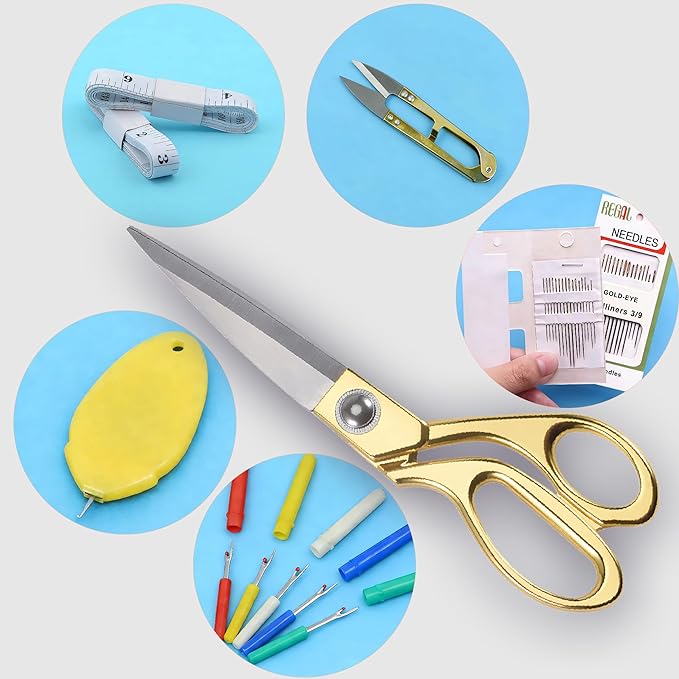 Professional Tailor's Scissors, Heavy Duty Stainless Steel Fabric Cutting Shears, Composite Alloy Blade (Gold, 9.5 inches)