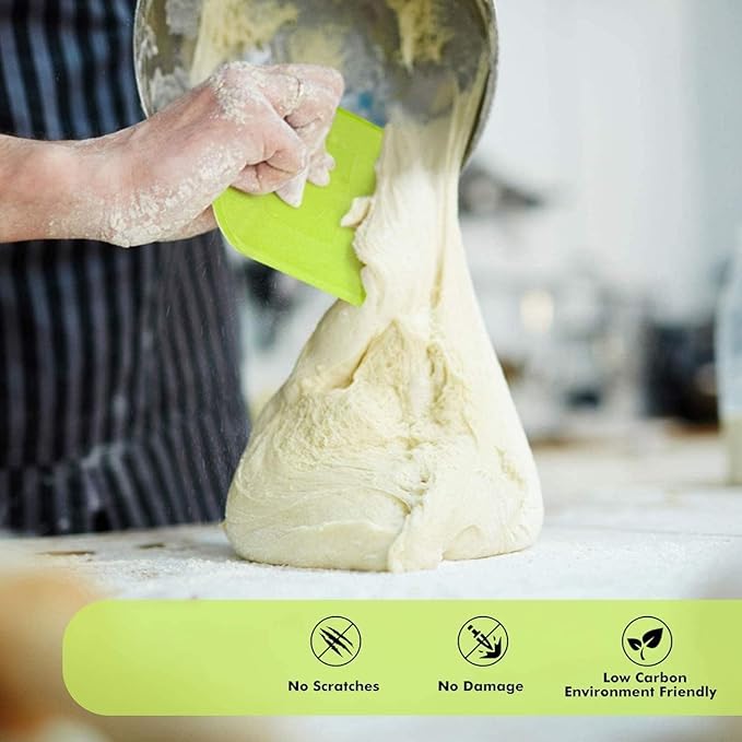 SURDOCA Dough Scraper Bench Scraper - 3P 11.8x7.3" Plastic Flexible Bowl Scraper, Sharp Edge & Angles Cake Scraper. Non-Slip Bakeware Decorating Tools Sculpting & Modeling Tools - Pink+Blue+Green