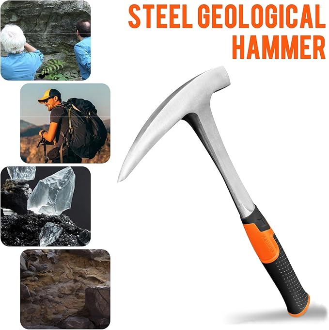 Rock Pick Hammer-31oz Geology Hammer with Ergonomic Handle – Stone Mason Hammer, Block Masonry Hammer with Pointed Tip & Shock Reduction Handle,Brick Tools, Masonry Tools
