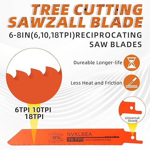 10-Piece Reciprocating Saw Blades 6 & 8 Inch Wood & Metal Cutting Saw Blades Premium Blades Carbon Steel Bi - Metal Reciprocating Saw Blades for Wood Pruning NVKLBEA