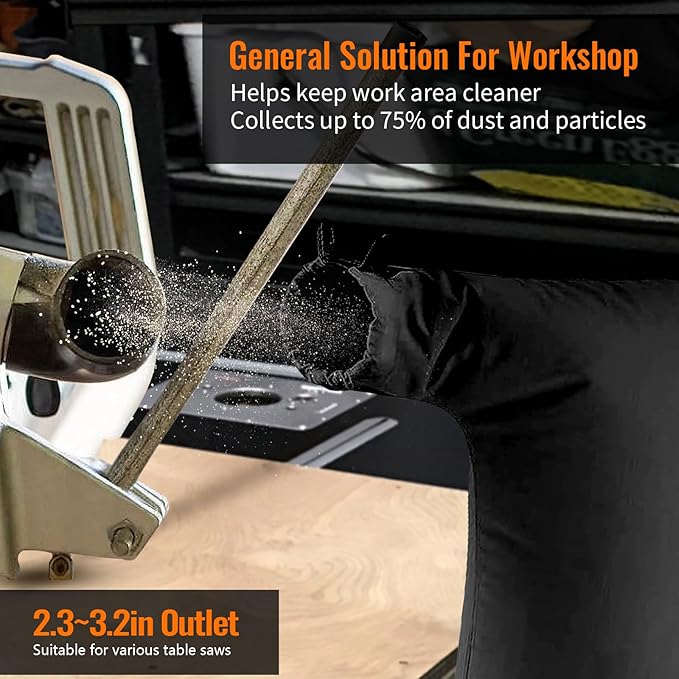 Extended Table Saw Dust Collector Bag Compatible for Bosch/Dewalt/Ryobi/Porter Cable/Craftsman/RIGID/Metabo/Kobalt/Skilsaw/Delta (10" Tablesaws with 2.5" Dust Port)-1Pack
