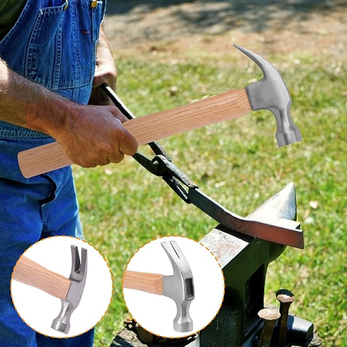 4 Pack 16 Ounce Claw Hammer with Wooden Handle, Durable Forged Steel Heads, Wooden Claw Hammer, Nail Hammer for Carpentry, Framing, Demolition & More