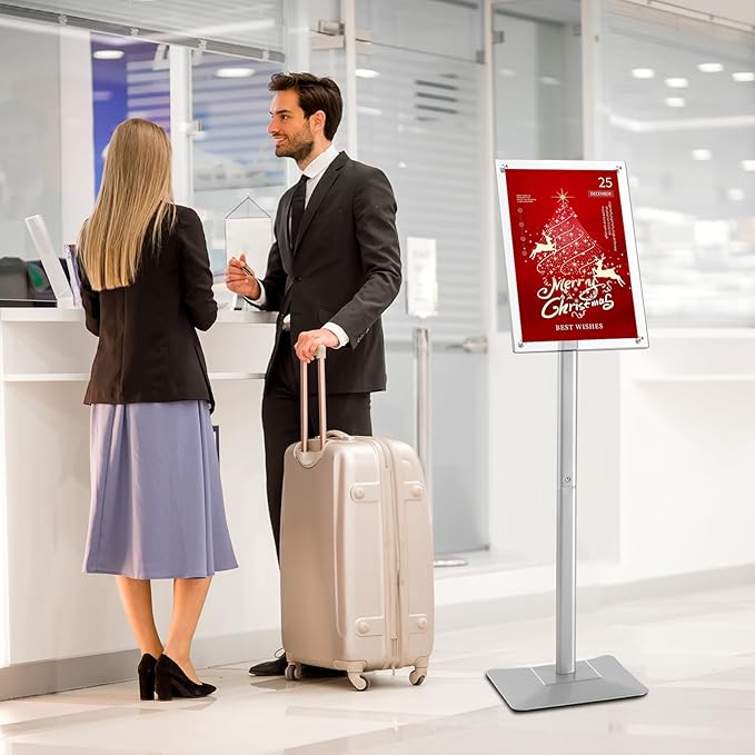 YIYO Sign Stand Poster Stand竊똞djustable heavy duty pedestal Sign Holder Floor Stand竊똞crylic frame floor signage standing for display menu11*17 inch竊똕ilver (acrylic frame 11*17 Sliver)