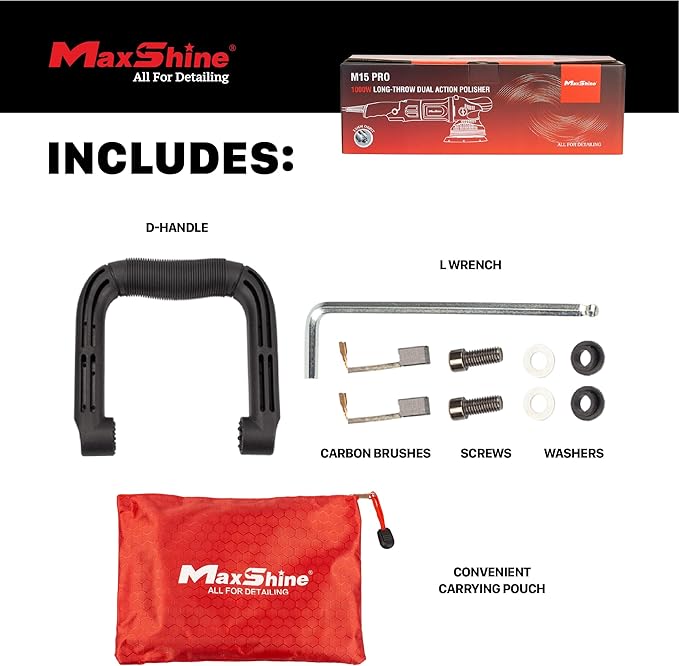Maxshine M15 Pro Dual Action Polisher ??15 mm Long Throw, 1000 W Power, 5??Backing Plate, Variable Speed 2,500??,000 OPM, Low Vibration Ergonomic ??Professional Car & Marine Paint Correction Buffer