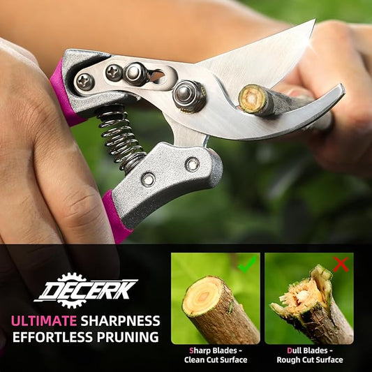 DECERK 8.5" Professional Bypass Pruning Shears ??Heavy Duty Garden Scissors & Clippers for Branch Trimming, Ultra Sharp SK5 Blade, Ergonomic Handle, Perfect Gardening Gift for Women, 2025 Pink Tools