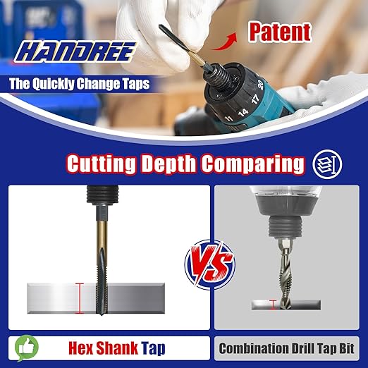JEFE HEX 1/4-20 UNC Hex Shank Taps for Metal | MRO & Industrial Use | Quick-Change | Impact Driver (5pcs)
