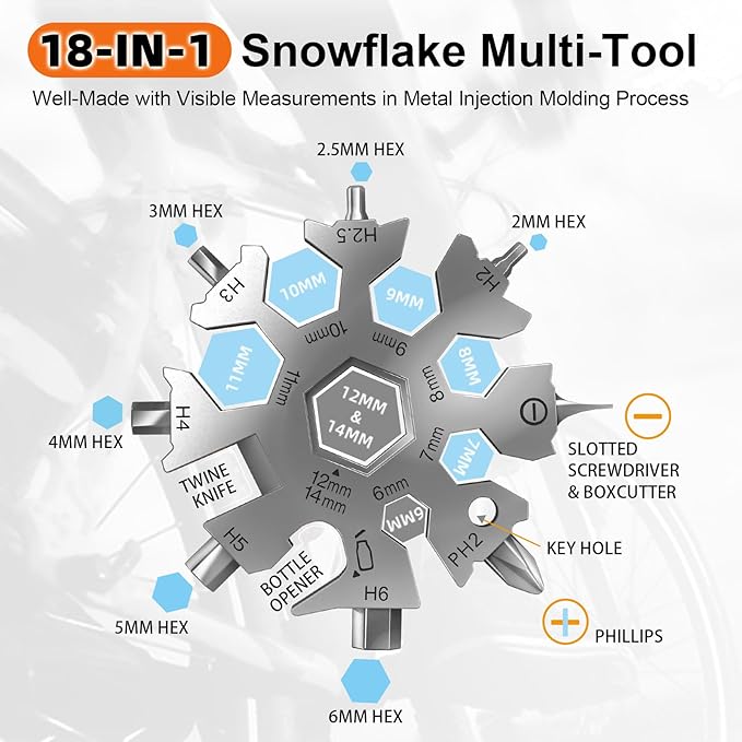 Vickay 2 Pack 18 in 1 Snowflake Multi Tool, Phillips Flat Screwdriver Kit/Wrench/Bottle Opener, EDC Camping Gear, Gifts for Men (Black+Silver)
