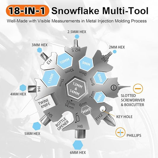 Vickay 2 Pack 18 in 1 Snowflake Multi Tool, Phillips Flat Screwdriver Kit/Wrench/Bottle Opener, EDC Camping Gear, Gifts for Men (Black+Silver)