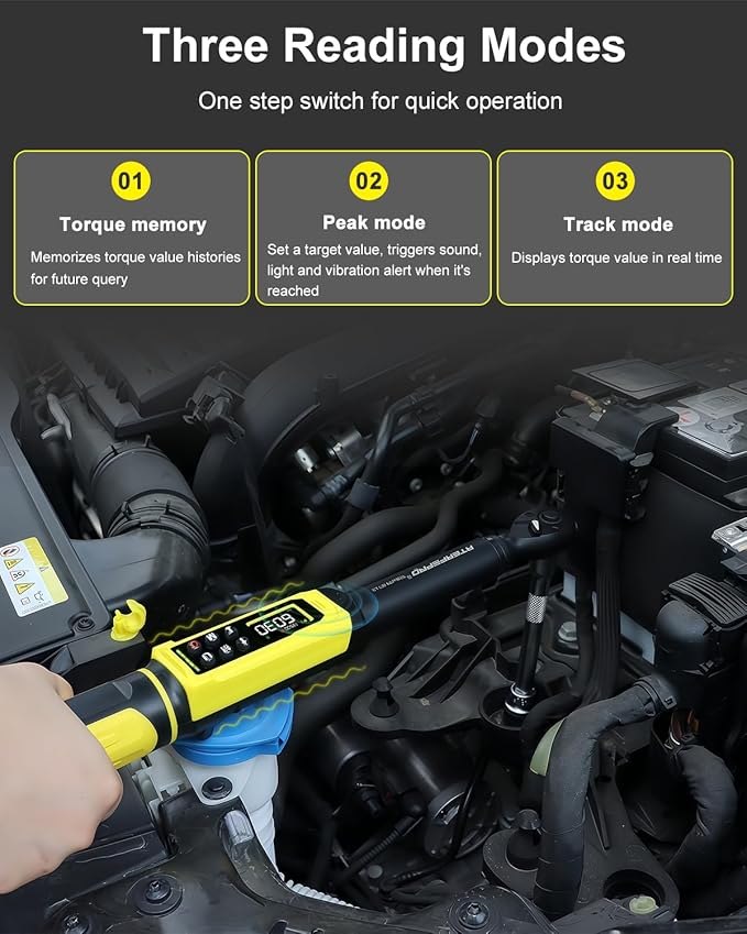 Digital Torque Wrench 3/8" Drive, 1.5-99.5 FT.Lb - 5 Units with Color Screen, Vibration/Buzzer/LED, 5" Extension & 3/8 to 1/2 Adapter, 3/8 Torque Wrench 짹2% Accuracy for Car, Motorcycle, Bike Repair