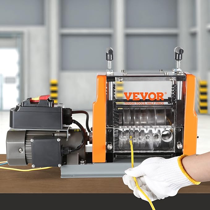 VEVOR Electric Wire Stripping Machine, 0.06''-0.98'' Automatic Wire Stripper Machine, 60 W, Wire Strip with Visible Stripping Depth Reference, 6 Round & 1 Flat Channels Electric Wire Stripper