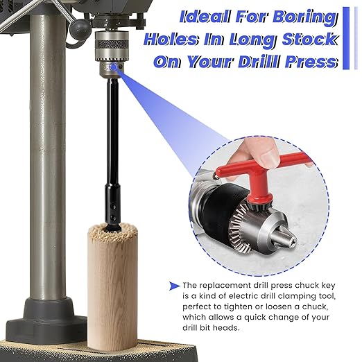 2Pcs 7”＆10” Extra Long Forstner Bit Extension for 3/8" Drill Bit Extension Forstner Bits for Adding Over 5-3/4 to 8-3/4 Inches of Drilling Depth, with Chuck Press Wrench Key (10+13mm)