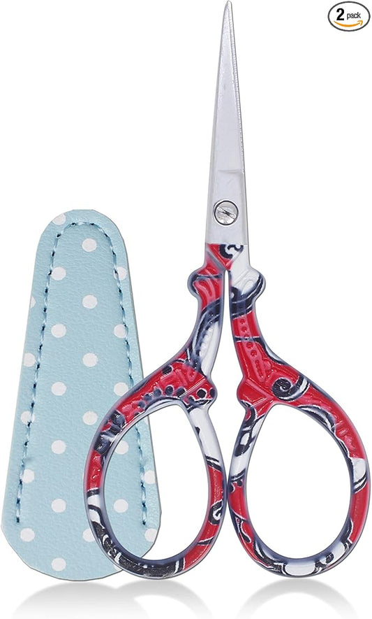 Small Embroidery Scissors with Leather Cover for Sewing, Crafting, and Everyday Use
