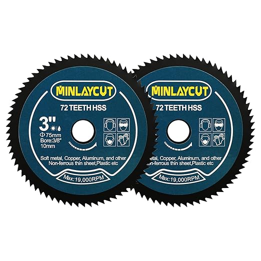 3inch HSS Mini Saw Blade - MINLAYCUT 72T 10mm Bore Cutting Discs 2pcs 75mm for Wood, Copper, Aluminum, Plastic and Soft Metal