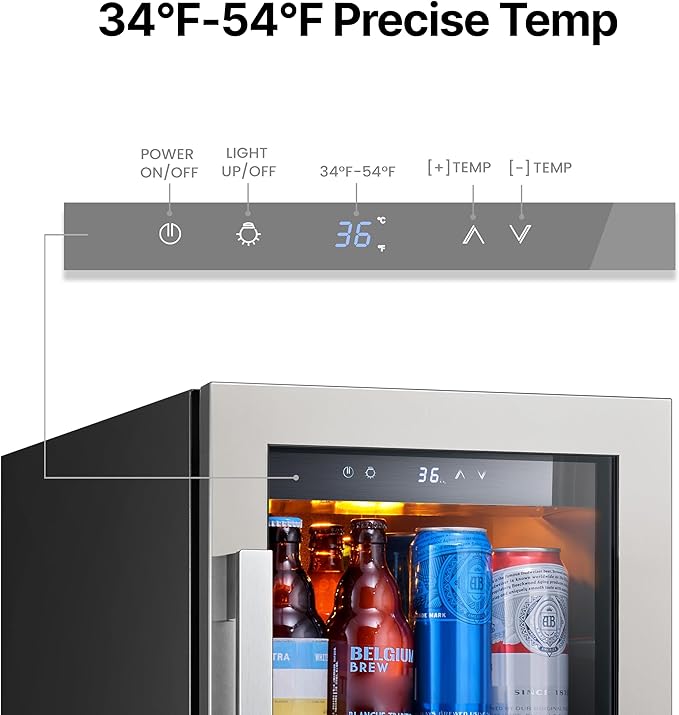 Ca'Lefort 15 Inch Beverage Refrigerator - 100 Can Small Beverage Fridge, Drink Fridge Glass Door 3 LED 34째F -54째F Beverage Cooler Built-in or Freestanding, Perfect for Home/Kitchen(3.0 cu.ft)