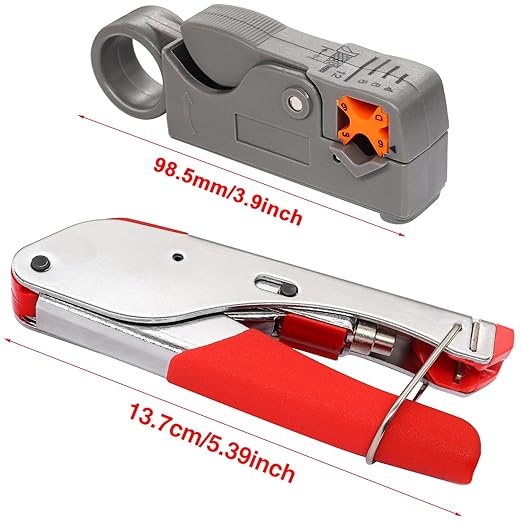 Taiss Coax Cable Crimper Tool Kit with 20 PCS F Style RG59 RG6 Compression connectors,Coaxial Cable Stripper,Coaxial Cable Compression Tool Kit,coaxial Cable Crimper