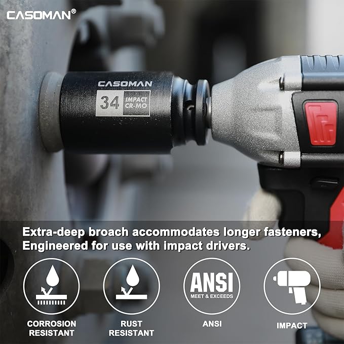 CASOMAN 1/2??Drive Deep Big Impact Socket Set, 21 - Piece Large Spindle Axle Nut Impact Wrench Socket Set, 6 Point, CR-MO, Metric & SAE, 27mm - 41mm, 1-1/16" - 1-5/8"