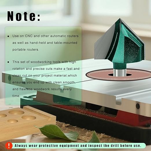 Knoweasy 8-Piece 90 Degree V-Groove Router Bit Set with 1/4-Inch Shank, Carbide Tipped 2-Flute Engraving Bits for Woodworking, Includes 1/4 to 1 Inch Cutting Diameters for Chamfering and Beveling