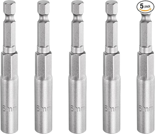 HARFINGTON 5pcs Nut Driver Drill Bit 6mm Metric Socket 1/4" Hex Shank 3.15" (80mm) Long 6-Point Sockets Quick Change CR-V Steel Bolt Setters for Power Drill Drivers