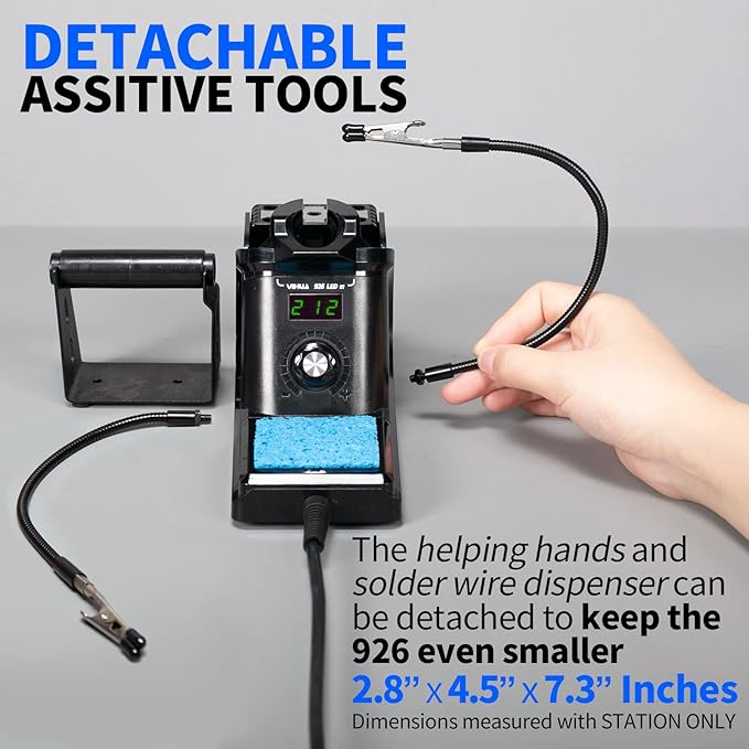 YIHUA 926 III 60W Digital Display Soldering Iron Station Kit w 2 Helping Hands, 6 Extra Iron Tips, Lead-Free Solder, Solder Sucker, S/S Tweezers, 째C/쨘F Conversion, Auto Sleep & Calibration Support