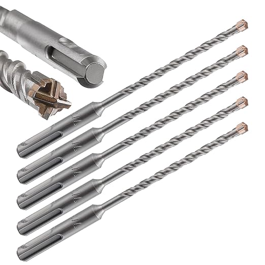 Concrete Drill Bit 5pcs 3/16" X 6"-4" Cross-Type Double Thread Carbide Material Suitable for Concrete, Brick, Cement Walls, Stone