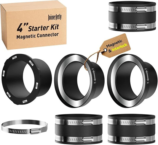 4" Magnetic Dust Collection Fittings with Interlock, Starter Kit for Dust Collector and Shop Vacuums, Quickly Connect Hose to Machine Port,Hookup Drum Sander Jointer Saw Planer. 2 Pack