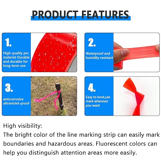 6 Pack Dark Blue Flagging Tape, Non-Adhesive Plastic Ribbon Neon Marking Roll, 1inch*600ft, Marking Tape for Tree Marking, Hunting, Boundaries and Hazardous Areas,Trail Marking