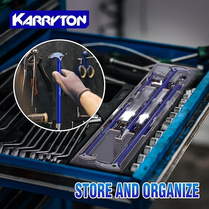 Rolling Head Pry Bar Set (6", 12", 16", 20") ??4-Piece Heavy Duty Ladyfoot Pry Bars in Molded Plastic Case, Heat-treated Alloy Steel for Automotive, Construction & Demolition