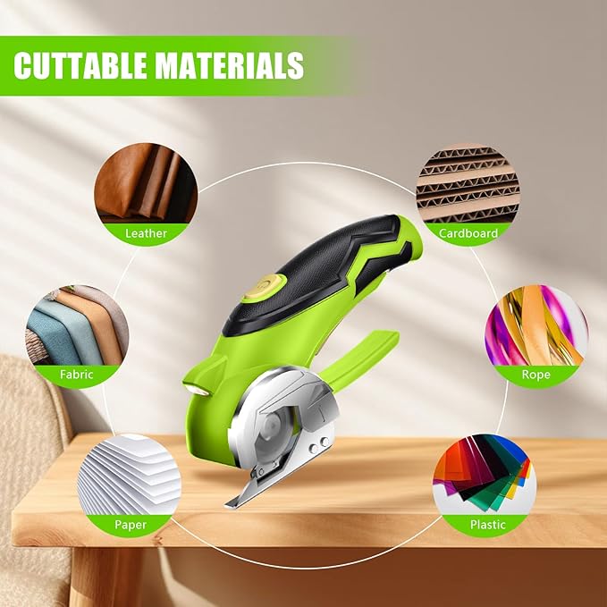 Cardboard Cutter, Cordless Electric Scissors, Power Shears Box Cutter with a Replacement Blade, Rotary Cutter for Cardboard Packages Leather Plastic (Moss Green)