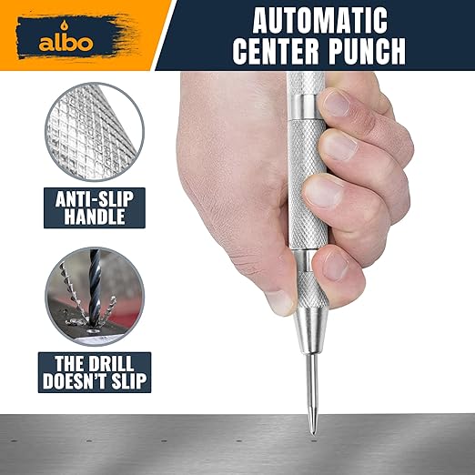 ALBO Spring Loaded Center Punch Tool ??6 Inch Automatic Punch for Metal, Wood, Steel ??Heavy Duty Drill Punch ??Durable Galvanized Coating, Precision Tip for DIY, Workshop & Professional Use (1pc)