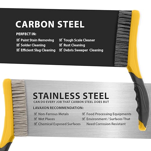 Wire Brush Set-Heavy Duty Stainless & Carbon Steel Bristles with Plastic Handle Grip for Rust, Wielding Slag, Dirt & Paint Scrubbing with Deep Cleaning ??10 Inches (Pack of 2-Yellow)