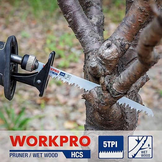 WORKPRO 5-Piece 9-Inch Wood Pruning Reciprocating Saw Blade Set, 5TPI, CR-V Steel Saw Blade Kit for Bosch, Black & Decker, Makita, Dewalt