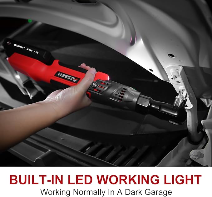 AOBEN 21V 1/2" Cordless Ratchet Wrench Kit-74 Ft-lbs Brushless Electric Power Ratchet with Variable Speed, 2X2000mAh Lithium-Ion Battery, Charger, 8 Sockets, 1/4" & 3/8" Adaptors, 3" Extension Bar
