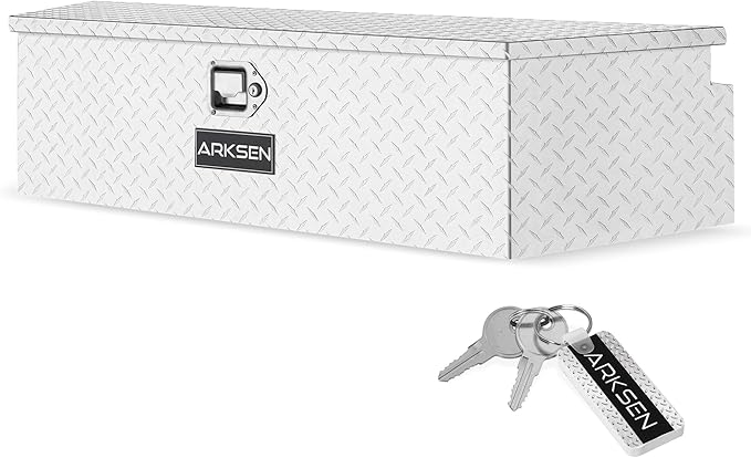ARKSEN 49 Inch Aluminum Diamond Plate Trailer Tongue Box, Waterproof Under Truck Tool Box for Pick Up Truck Bed, RV Trailer, ATV with Lock and Keys - Silver