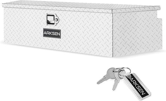 ARKSEN 49 Inch Aluminum Diamond Plate Trailer Tongue Box, Waterproof Under Truck Tool Box for Pick Up Truck Bed, RV Trailer, ATV with Lock and Keys - Silver