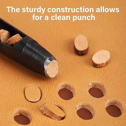 WUTA Oval Leather Hole Punch Set,Carbon Steel Belt Hole Puncher for Leather, Hand Punching Tool for Leathercraft Working (5 * 8mm,1pc)