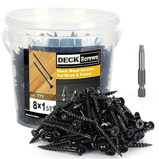 Deck Screws #8X1-5/8?쇺? T25 Star Torx Drive Flat Head Wood Screws, Black, 5lb