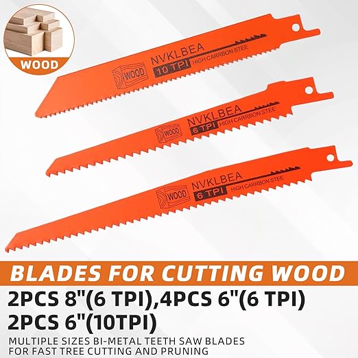 10-Piece Reciprocating Saw Blades 6 & 8 Inch Wood & Metal Cutting Saw Blades Premium Blades Carbon Steel Bi - Metal Reciprocating Saw Blades for Wood Pruning NVKLBEA
